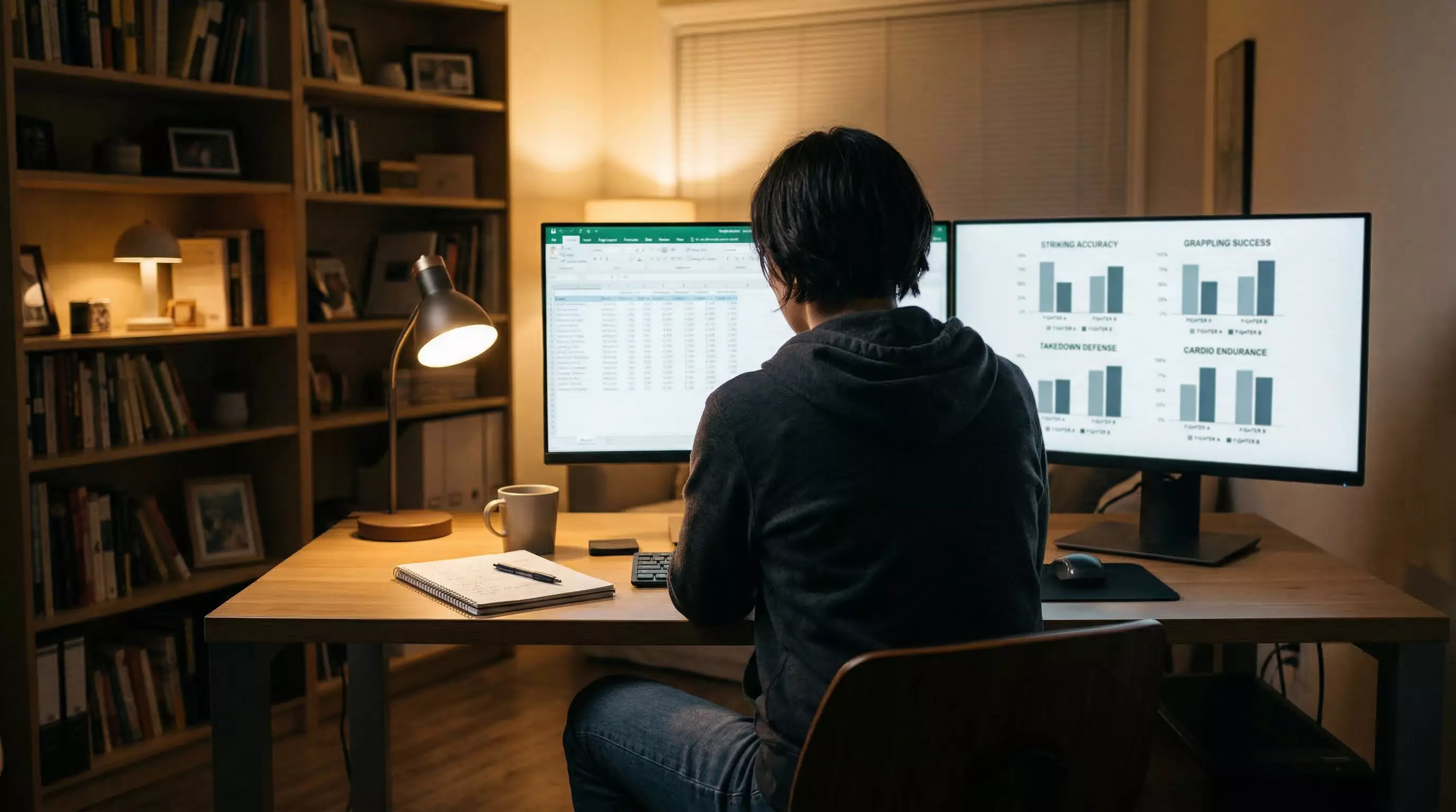 Analisis de estadisticas de un luchador de UFC en una pantalla