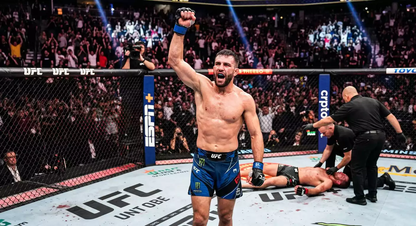 Luchador de UFC celebrando victoria por nocaut