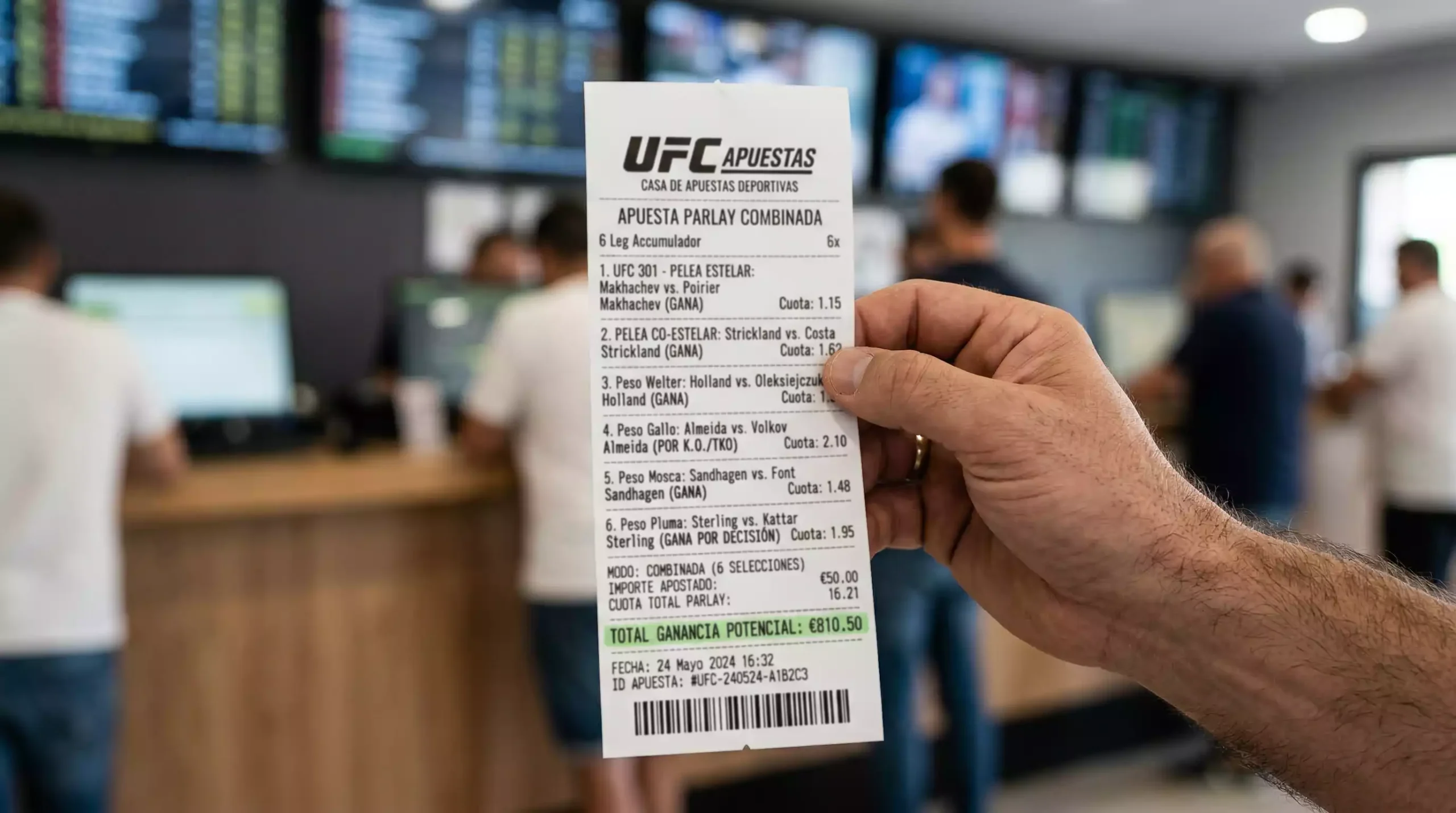 Boleto de apuestas con múltiples selecciones UFC
