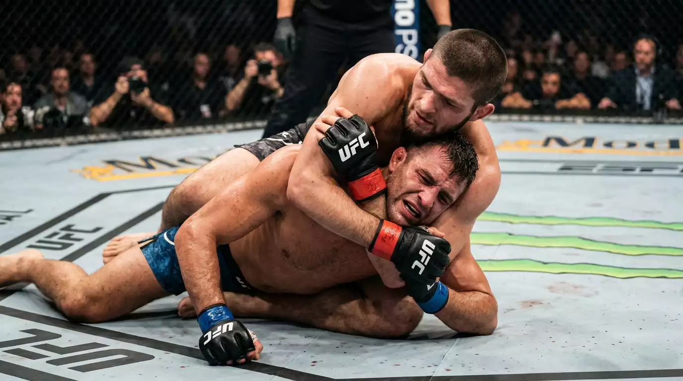 Luchador aplicando llave de sumisión en combate de UFC