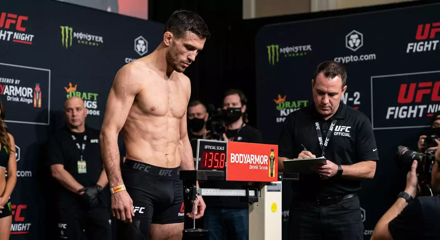 Luchador UFC en báscula durante ceremonia de pesaje