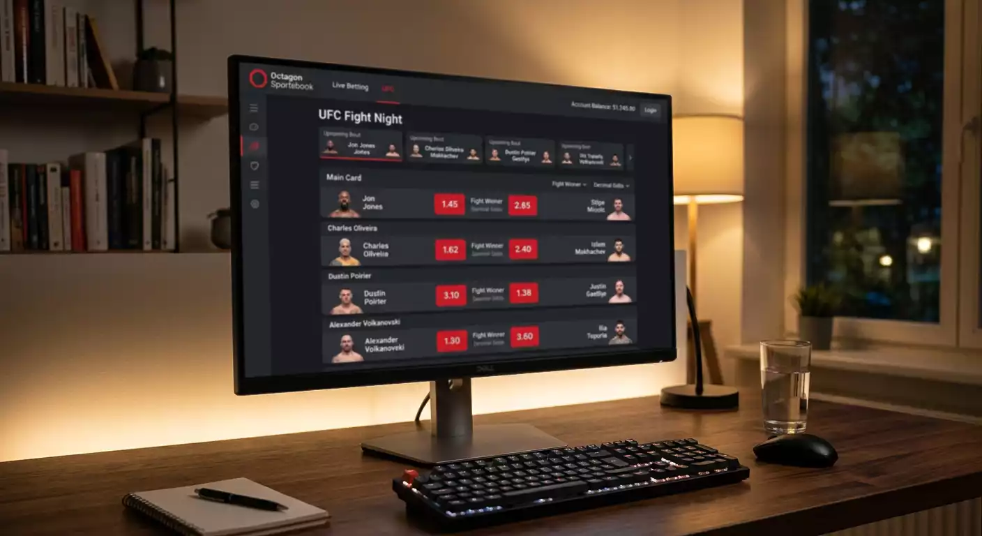 Pantalla con cuotas decimales de apuestas UFC y calculadora