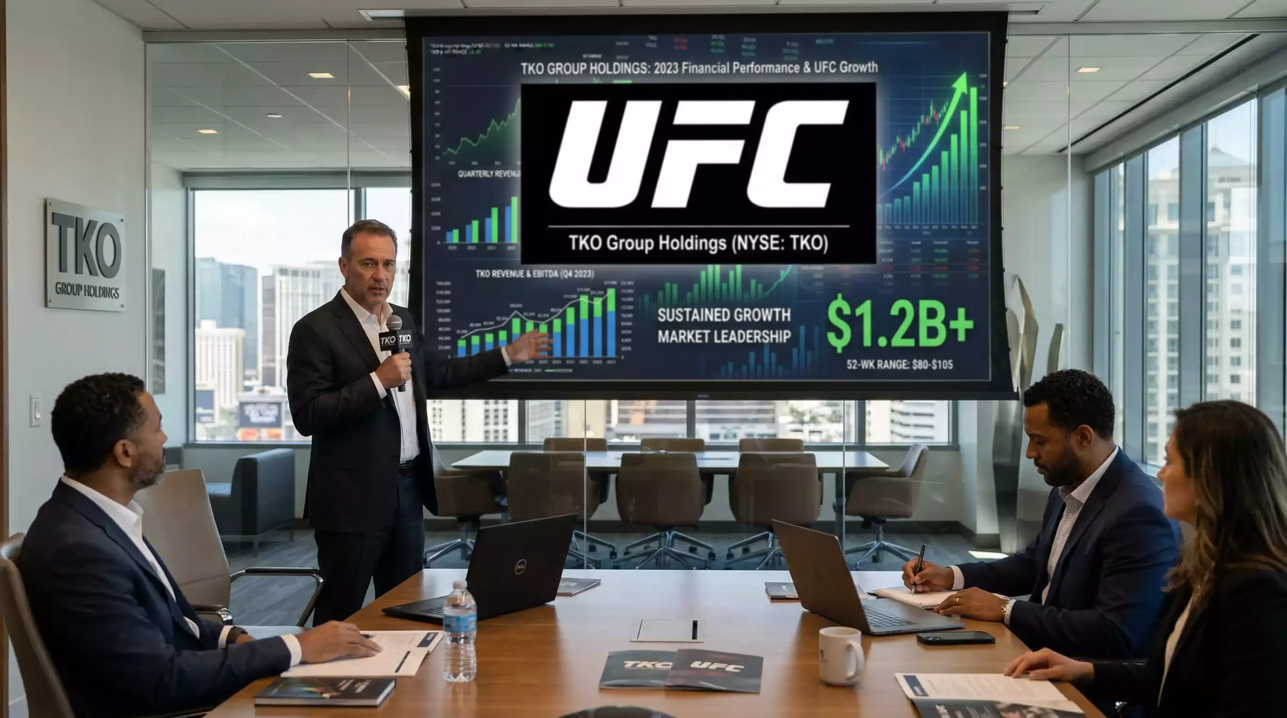 Logo de UFC con gráficos financieros de fondo