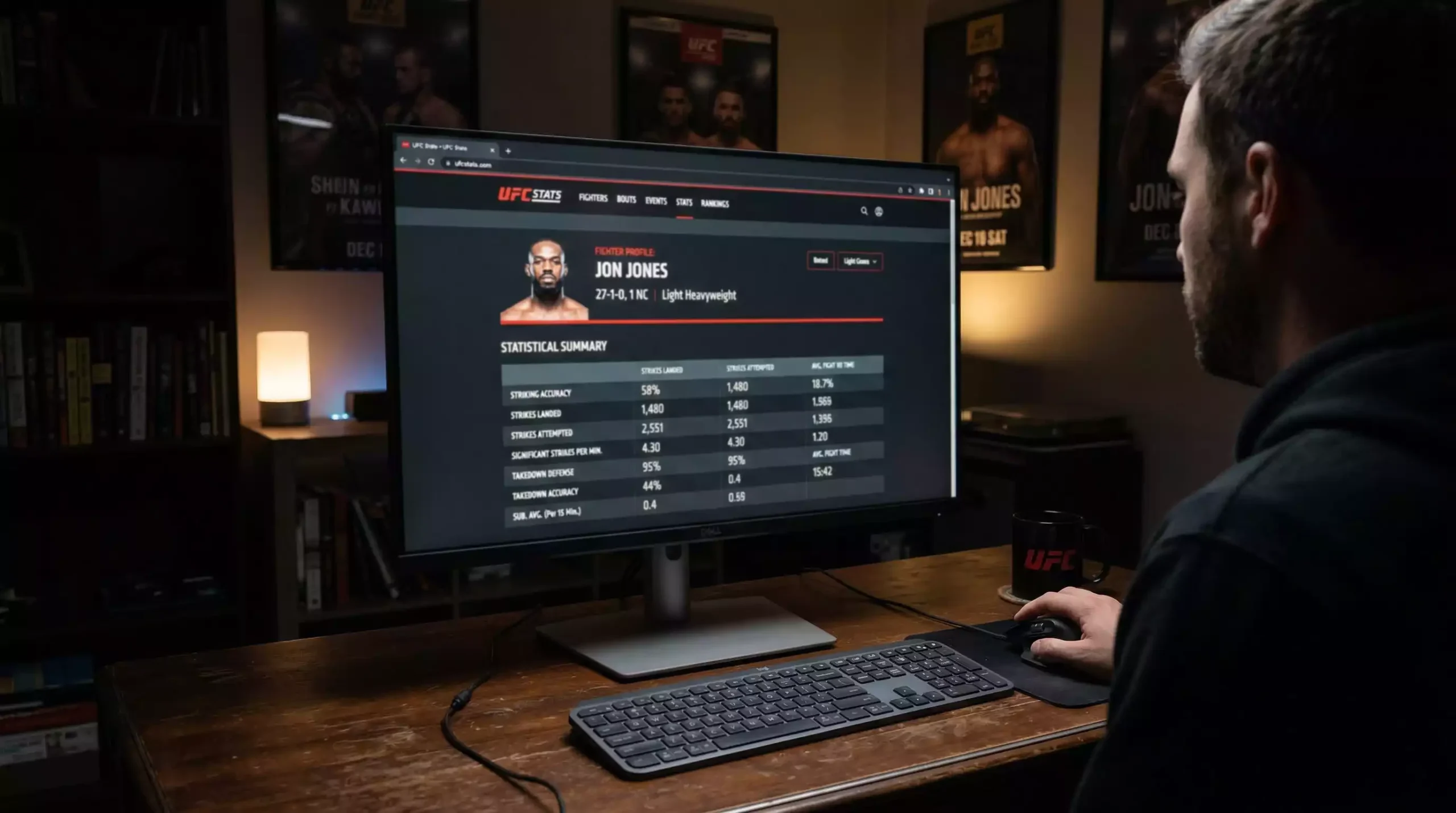 Pantalla de ordenador mostrando estadísticas UFC Stats
